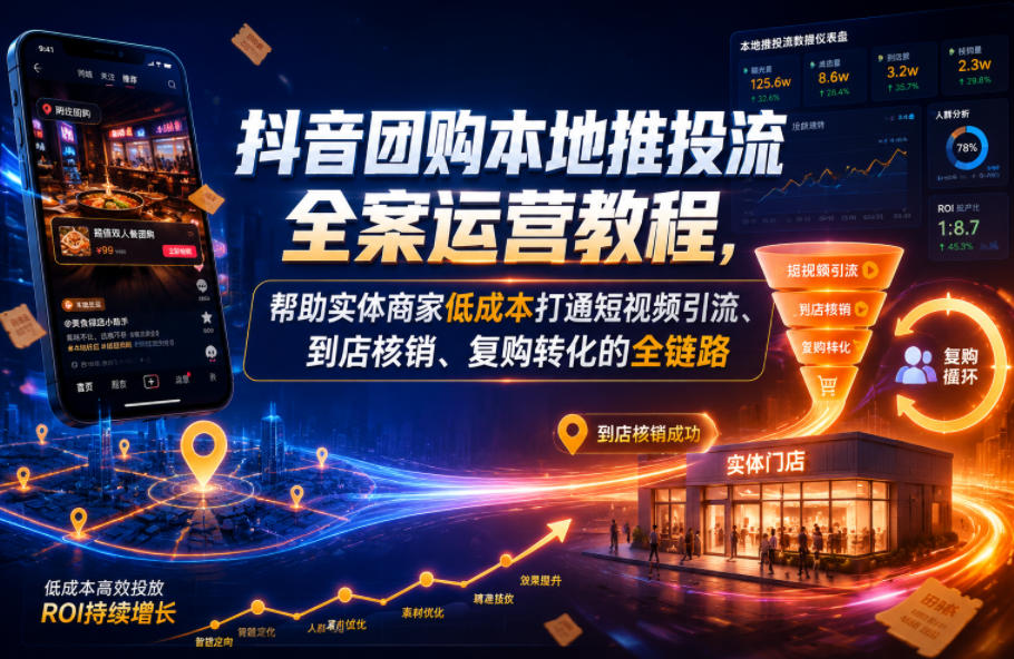 抖音团购本地推投流全案运营教程，帮助实体商家低成本打通短视频引流、到店核销、复购转化的全链路-HEIXMI（中国站）