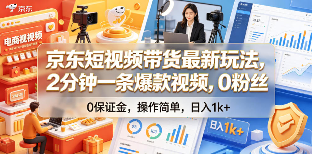 京东短视频带货最新玩法，2分钟一条爆款视频，0粉丝，0保证金，操作简单，日入1k+【揭秘】-HEIXMI（中国站）