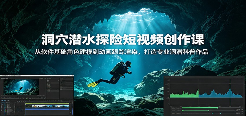 洞穴潜水探险短视频创作课：从软件基础角色建模到动画跟踪渲染，打造专业洞潜科普作品-HEIXMI（中国站）