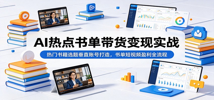 AI热点书单带货变现实战：热门书籍选题垂直账号打造，书单短视频盈利全流程-HEIXMI（中国站）