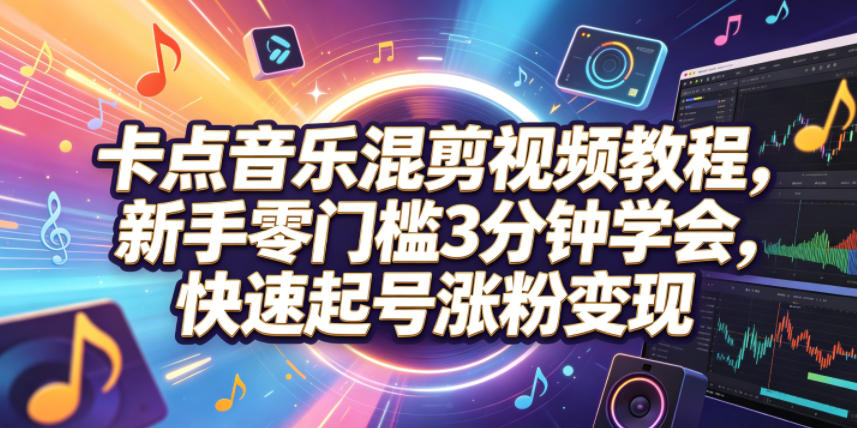卡点音乐混剪视频教程，新手零门槛3分钟学会，快速起号涨粉变现-HEIXMI（中国站）