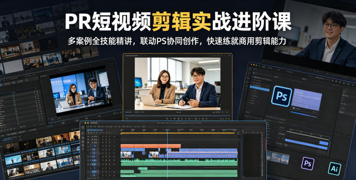 PR短视频剪辑实战进阶课，多案例全技能精讲，联动PS协同创作，快速练就商用剪辑能力-HEIXMI（中国站）