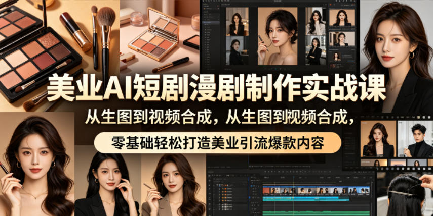 美业AI短剧漫剧制作实战课，从生图到视频合成，零基础轻松打造美业引流爆款内容-HEIXMI（中国站）