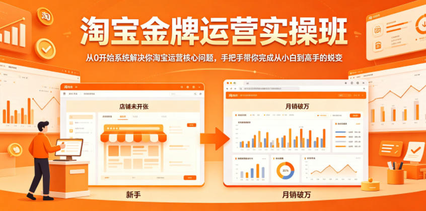 淘宝金牌运营实操班，从0开始系统解决你淘宝运营核心问题，手把手带你完成从小白到高手的蜕变-HEIXMI（中国站）