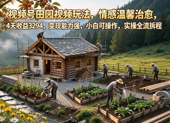 视频号田园视频玩法，情感温馨治愈，4天收益3294，变现能力强，小白可操作，实操全流程拆解-HEIXMI（中国站）