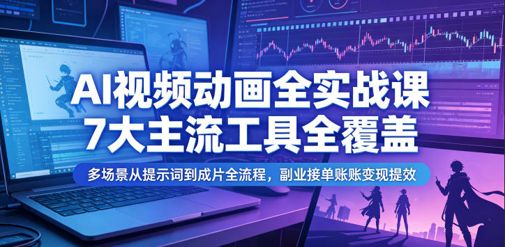 AI视频动画全实战课，7大主流工具全覆盖，多场景从提示词到成片全流程，副业接单账号变现提效-HEIXMI（中国站）