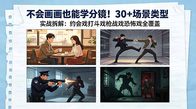 不会画画也能学分镜！30+场景类型实战拆解：约会戏打斗戏枪战戏恐怖戏全覆盖-HEIXMI（中国站）