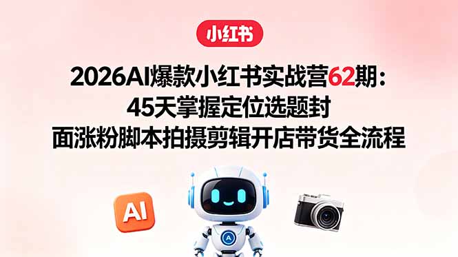 2026AI爆款小红书实战营62期：45天掌握定位选题封面涨粉脚本拍摄剪辑开店带货全流程-HEIXMI（中国站）