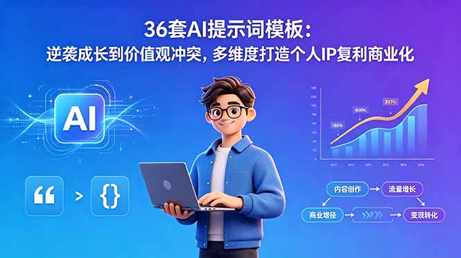 36套AI提示词模板：逆袭成长到价值观冲突，多维度打造个人IP复利商业化-HEIXMI（中国站）