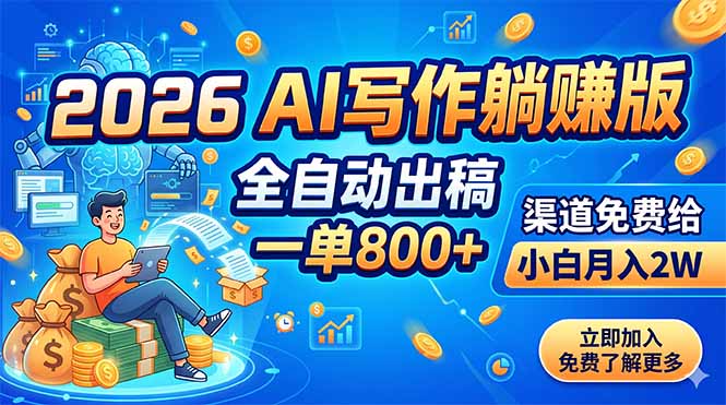 2026 AI写作躺赚版：全自动出稿，一单800+，渠道免费给，小白月入2W-HEIXMI（中国站）