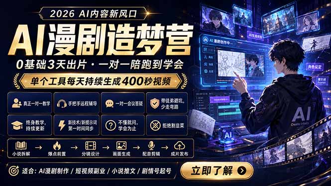 AI漫剧造梦营：0基础3天出片，单个工具每天持续生成400秒视频-HEIXMI（中国站）