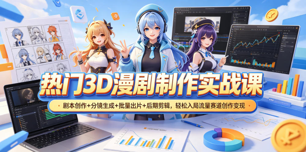 热门3D漫剧制作实战课，剧本创作+分镜生成+批量出片+后期剪辑，轻松入局流量赛道创作变现-HEIXMI（中国站）