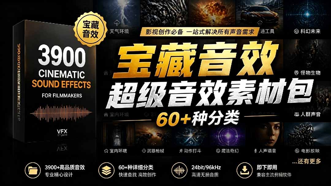 宝藏音效合集包！60+多种音效分类，共计3900个，分类清晰，全中文分类，高品质剪辑音效素材包-HEIXMI（中国站）