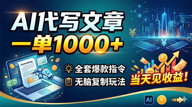 AI代写文章，一单1000+，全套爆款指令+无脑复制玩法，当天见收益！-HEIXMI（中国站）