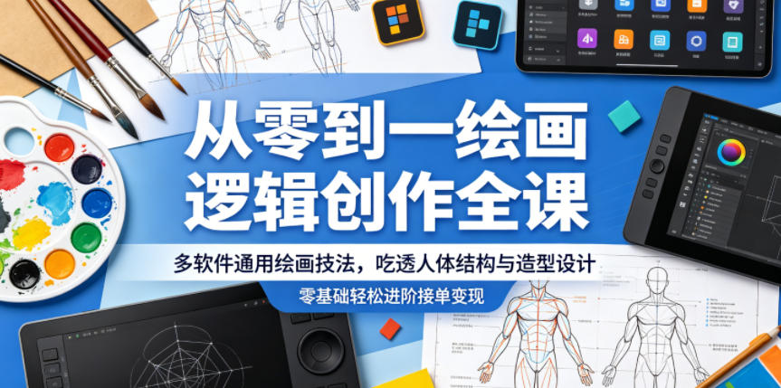 从零到一绘画逻辑创作全课，多软件通用绘画技法，吃透人体结构与造型设计，零基础轻松进阶接单变现-HEIXMI（中国站）