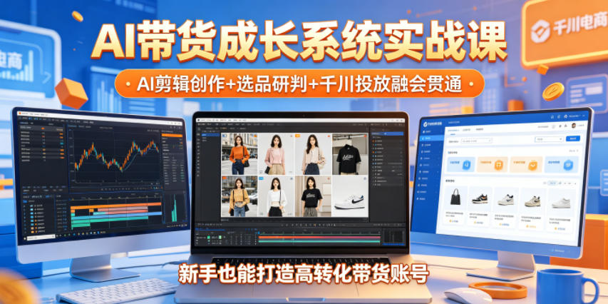 AI带货成长系统实战课，AI剪辑创作+选品研判+千川投放融会贯通，新手也能打造高转化带货账号(更新2026年)-HEIXMI（中国站）