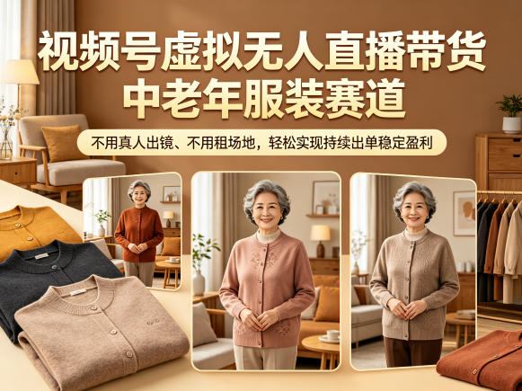 视频号虚拟无人直播带货中老年服装赛道，不用真人出镜、不用租场地，轻松实现持续出单稳定盈利-HEIXMI（中国站）