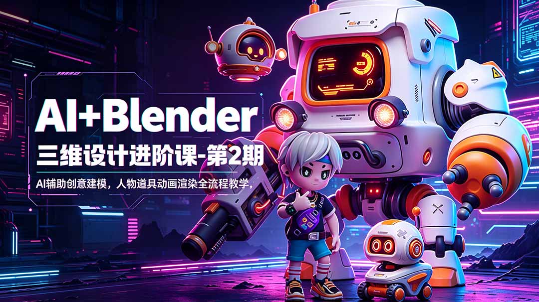 AI+Blender三维设计进阶课-第2期：AI辅助创意建模，人物道具动画渲染全流程教学-HEIXMI（中国站）