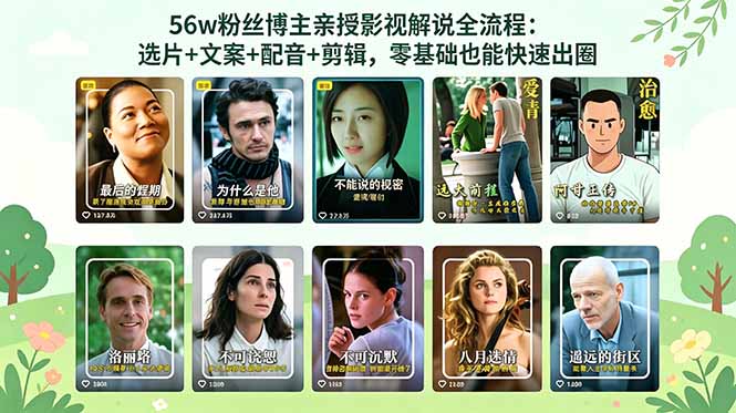 56万粉丝博主亲授影视解说全流程：选片+文案+配音+剪辑，零基础也能快速出圈-HEIXMI（中国站）
