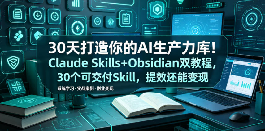 30天打造你的AI生产力库！Claude Skills+Obsidian 双教程，30 个可交付 Skill，提效还能变现-HEIXMI（中国站）