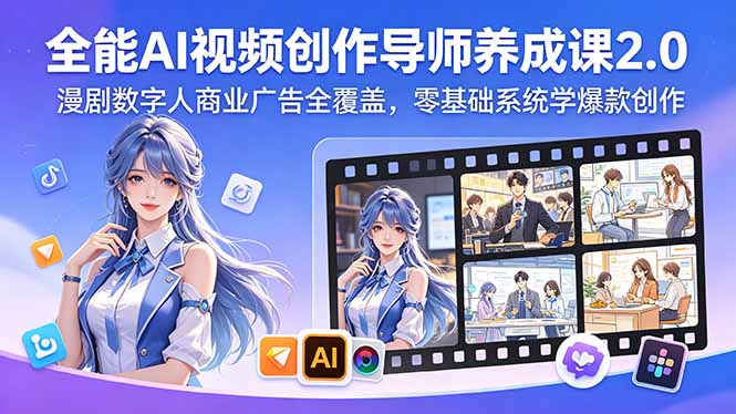 全能AI视频创作导师养成课2.0，漫剧数字人商业广告全覆盖，零基础系统学爆款创作-HEIXMI（中国站）