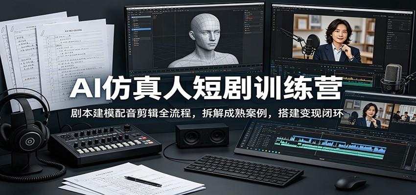 AI仿真人短剧训练营：剧本建模配音剪辑全流程，拆解成熟案例，搭建变现闭环-HEIXMI（中国站）