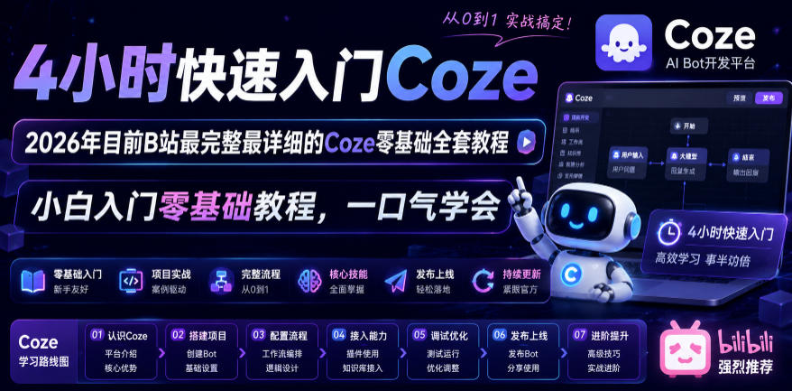 4小时快速入门Coze！2026年目前B站最完整最详细的Coze零基础全套教程，小白入门零基础教程，一口气学会！-HEIXMI（中国站）