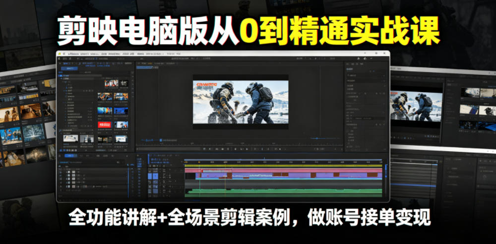 剪映电脑版从0到精通实战课，全功能讲解+全场景剪辑案例，做账号接单变现-HEIXMI（中国站）