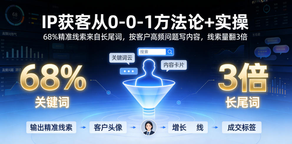 IP获客从0-1方法论+实操，68%精准线索来自长尾词，按客户高频问题写内容，线索量翻3倍-HEIXMI（中国站）