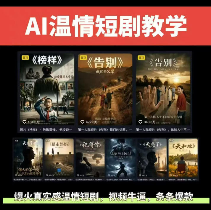 抖音58W粉丝博主的AI温情短剧玩法，条条爆款，伙伴计划+精选独家收益，商单收徒等(更新6月)-HEIXMI（中国站）