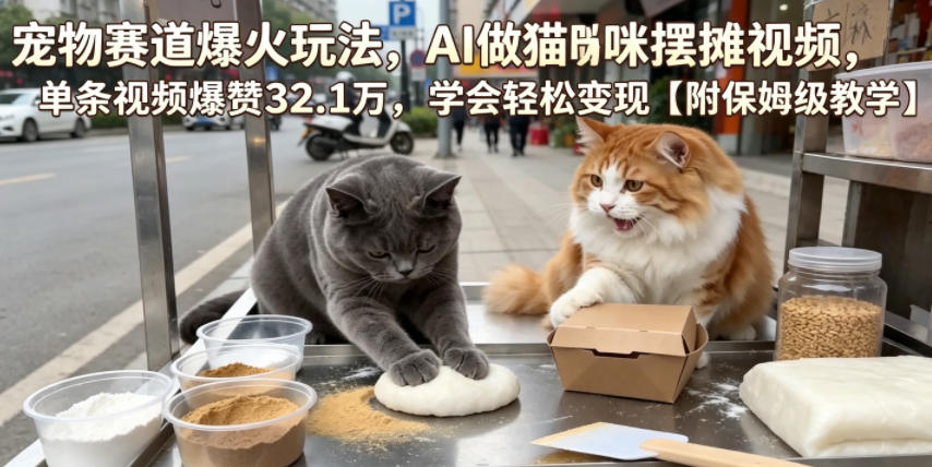 宠物赛道爆火玩法，AI做猫咪摆摊视频，单条视频爆赞32.1万，学会轻松变现【附保姆级教学】-HEIXMI（中国站）