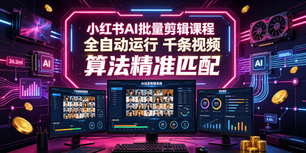 小红书AI批量剪辑课程，24小时全自动运行，解放双手专注运营，千条视频批量处理，小红书算法精准匹配-HEIXMI（中国站）