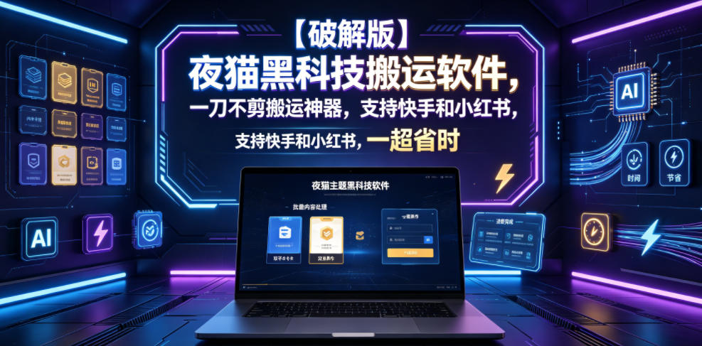 【破解版】夜猫黑科技搬运软件，一刀不剪搬运神器，支持快手和小红书，一键搬运超省时！-HEIXMI（中国站）