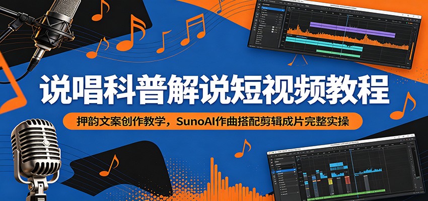 说唱科普解说短视频教程：押韵文案创作教学，SunoAI作曲搭配剪辑成片完整实操-HEIXMI（中国站）