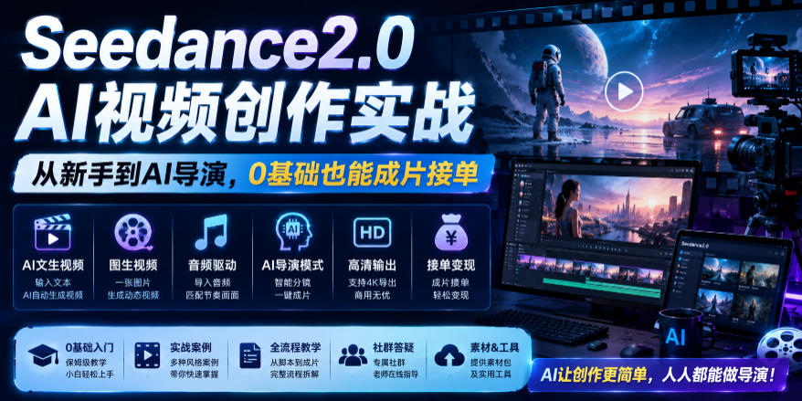 Seedance2.0 AI视频创作实战，从新手到AI导演，0基础也能成片接单变现-HEIXMI（中国站）