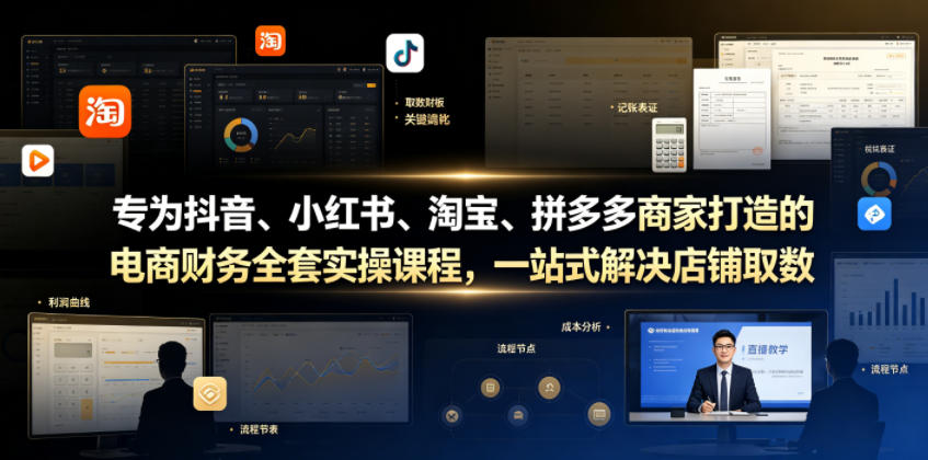 专为抖音、小红书、淘宝、拼多多商家打造的电商财务全套实操课程，一站式解决店铺取数、记账、报税全流程难题-HEIXMI（中国站）