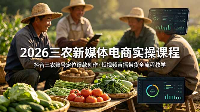 2026三农新媒体电商实操课程：抖音三农账号定位爆款创作，短视频直播带货全流程教学-HEIXMI（中国站）