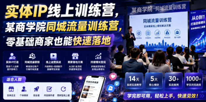 实体IP线上训练营，某商学院同城流量训练营，零基础商家也能快速落地-HEIXMI（中国站）