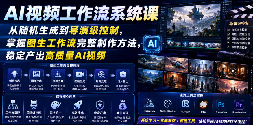 AI视频工作流系统课，从随机生成到导演级控制，掌握图生工作流完整制作方法，稳定产出高质量AI视频-HEIXMI（中国站）