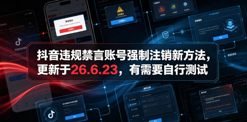 抖音违规禁言账号强制注销新方法，更新于26.6.23，有需要自行测试-HEIXMI（中国站）