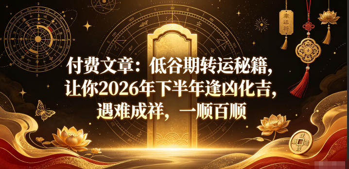 付费文章：低谷期转运秘籍，让你2026年下半年逢凶化吉，遇难成祥，一顺百顺-HEIXMI（中国站）