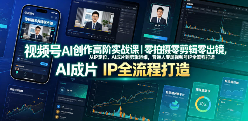 视频号AI创作高阶实战课｜零拍摄零剪辑零出镜，从IP定位、AI成片到剪辑运维，普通人专属视频号IP全流程打造-HEIXMI（中国站）