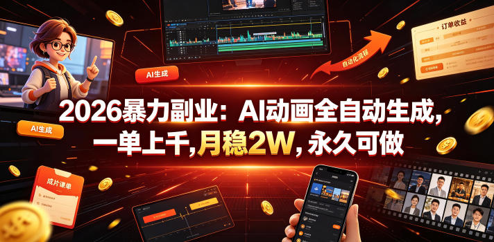 2026暴力副业：AI动画全自动生成，一单上千，月稳2W，永久可做【揭秘】-HEIXMI（中国站）