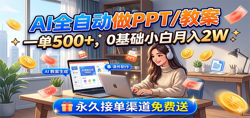 AI全自动做PPT/教案，一单500+，0基础小白月入2W，永久接单渠道免费送-HEIXMI（中国站）
