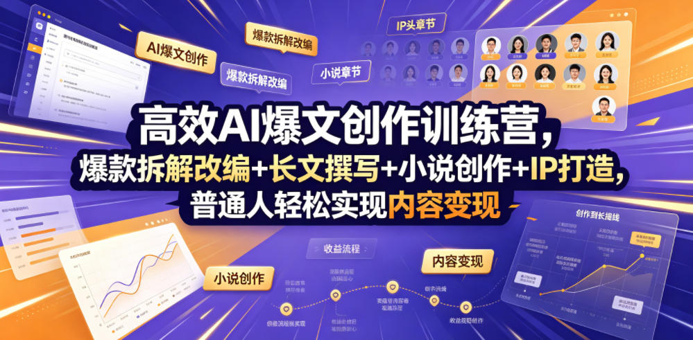 高效AI爆文创作训练营，爆款拆解改编+长文撰写+小说创作+IP打造，普通人轻松实现内容变现-HEIXMI（中国站）