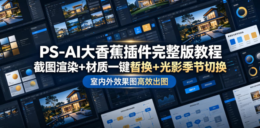 PS-AI大香蕉插件完整版教程，截图渲染+材质一键替换+光影季节切换，室内外效果图高效出图高阶课程-HEIXMI（中国站）