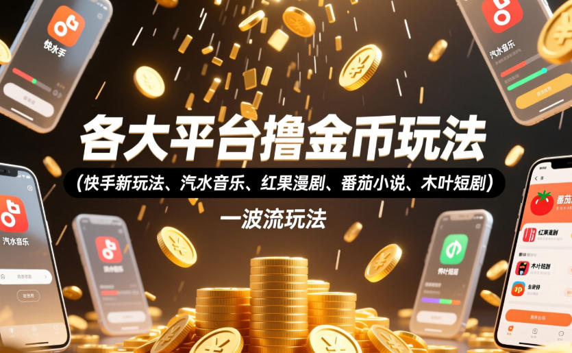 各大平台撸金币玩法(快手新玩法、汽水音乐、红果漫剧、番茄小说、木叶短剧)，一波流玩法(收费398元的教程)-HEIXMI（中国站）
