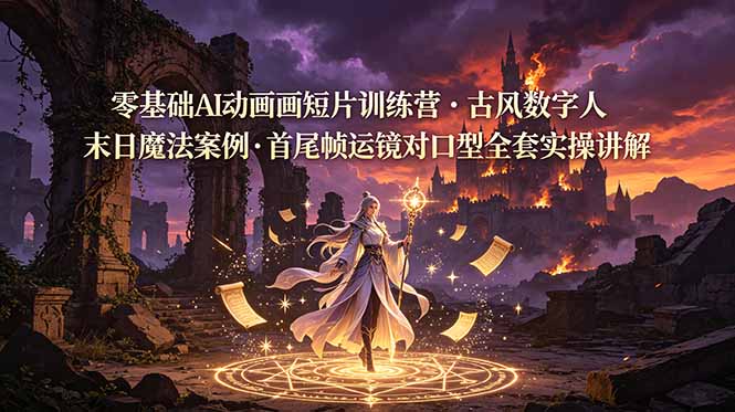 零基础AI动画短片训练营，古风数字人末日魔法案例，首尾帧运镜对口型全套实操讲解-HEIXMI（中国站）