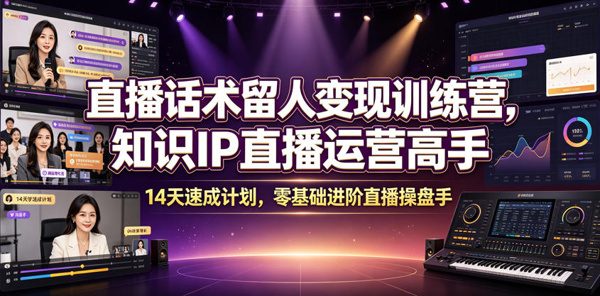 直播话术留人变现训练营，知识IP直播运营高手，14天速成计划，零基础进阶直播操盘手-HEIXMI（中国站）