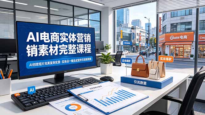 AI电商实体营销素材完整课程，AI创意短片完美复刻实景，实体店一键生成宣传引流短视频-HEIXMI（中国站）